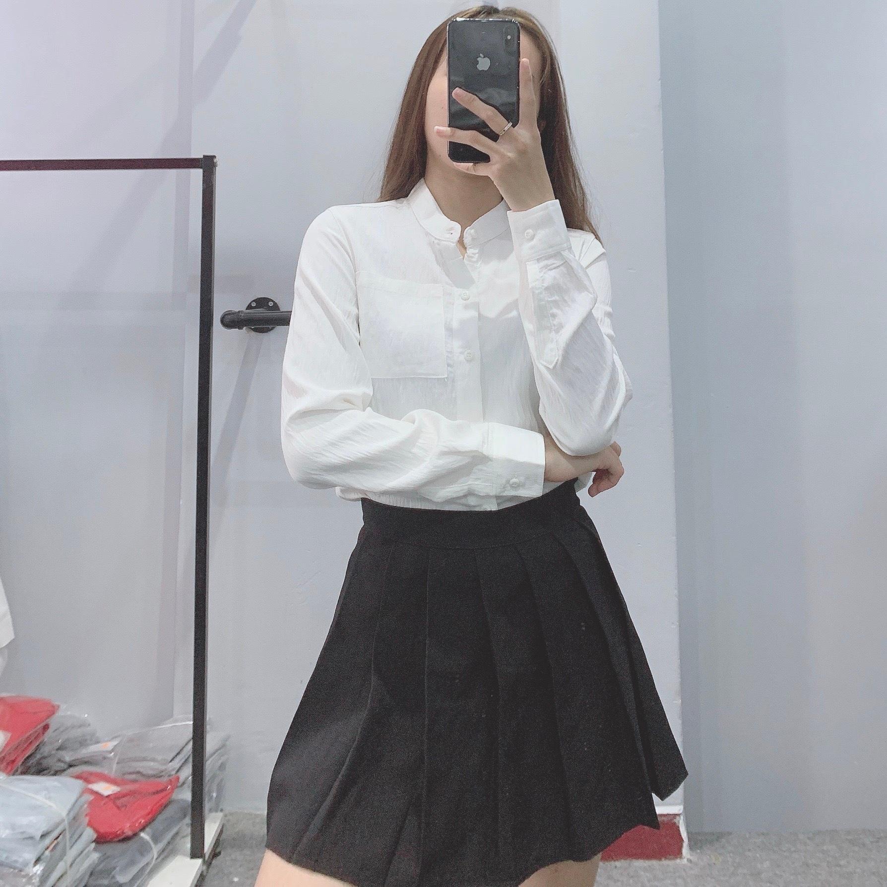 Áo Sơ Mi Nam Nữ  Cổ Tàu Màu Trắng