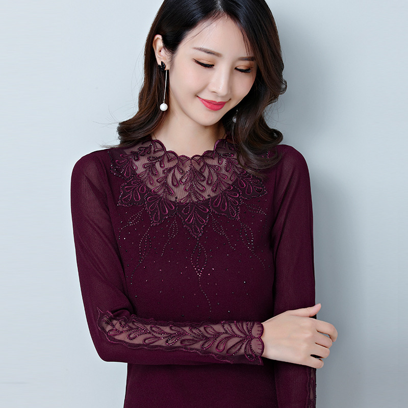 Áo Sơ Mi Lưới Phối Ren Dài Tay Cho Nữ SM117 - Hàng Quảng Châu Cao Cấp