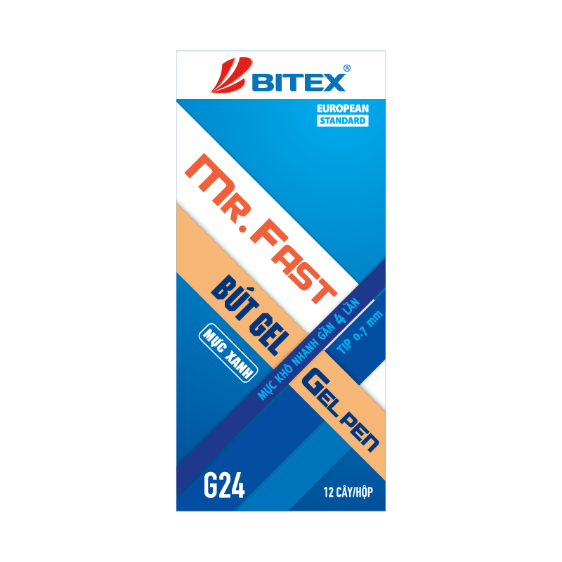 Bút gel Bitex mực xanh Mr.Fast (0.7mm) G24 (12 cây/hộp)