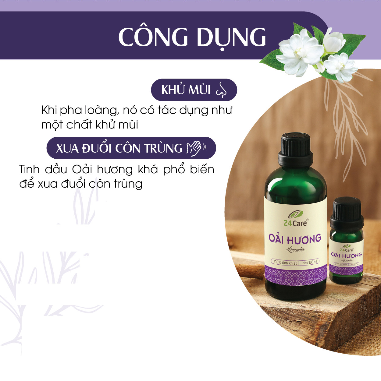 Combo 2 Tinh dầu Oải Hương + Bạc Hà 24Care 100ml/Chai