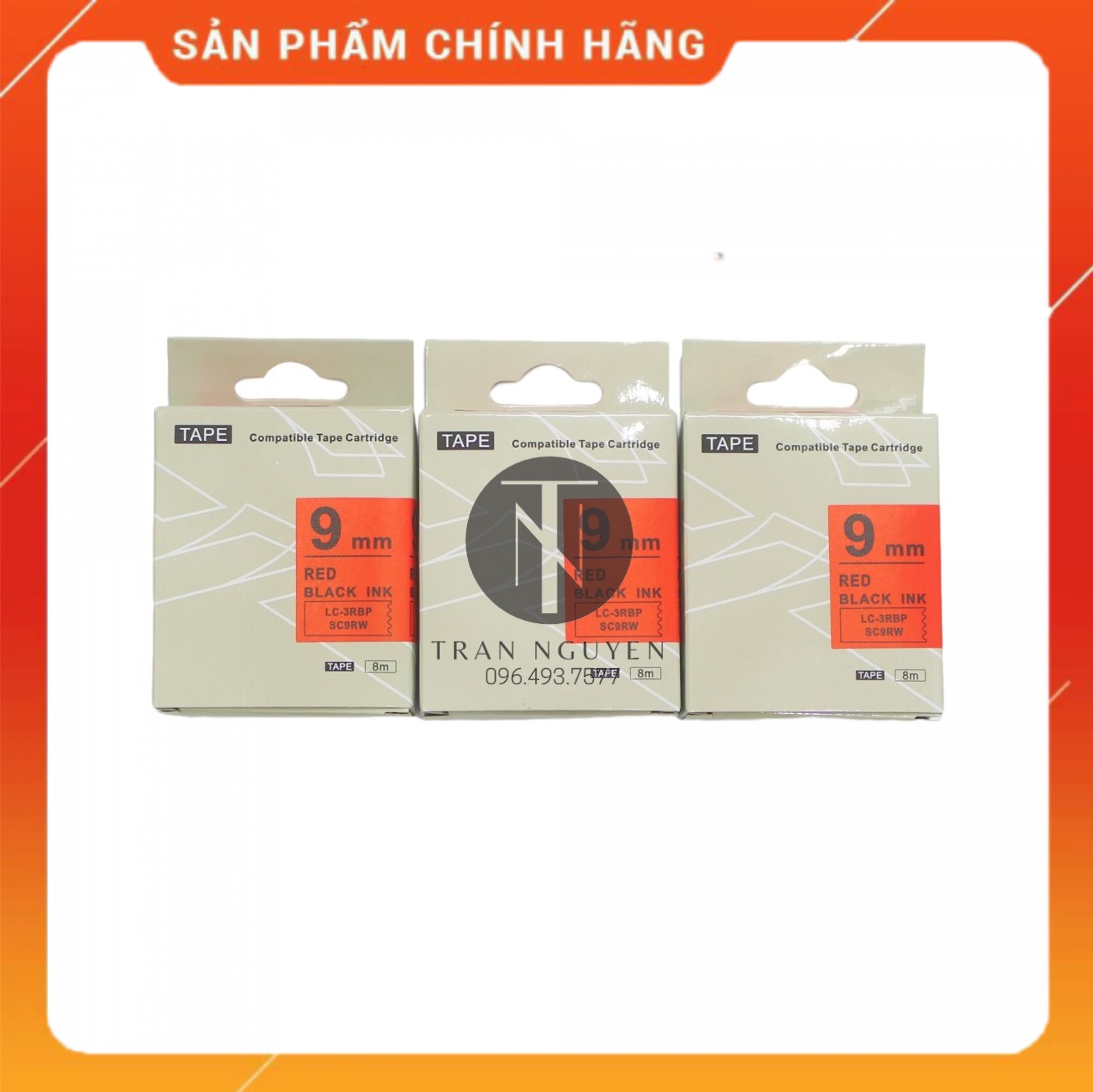 Nhãn in Tepra SC9RW - Chữ đen nền đỏ 9mm x 8m - Hàng nhập khẩu