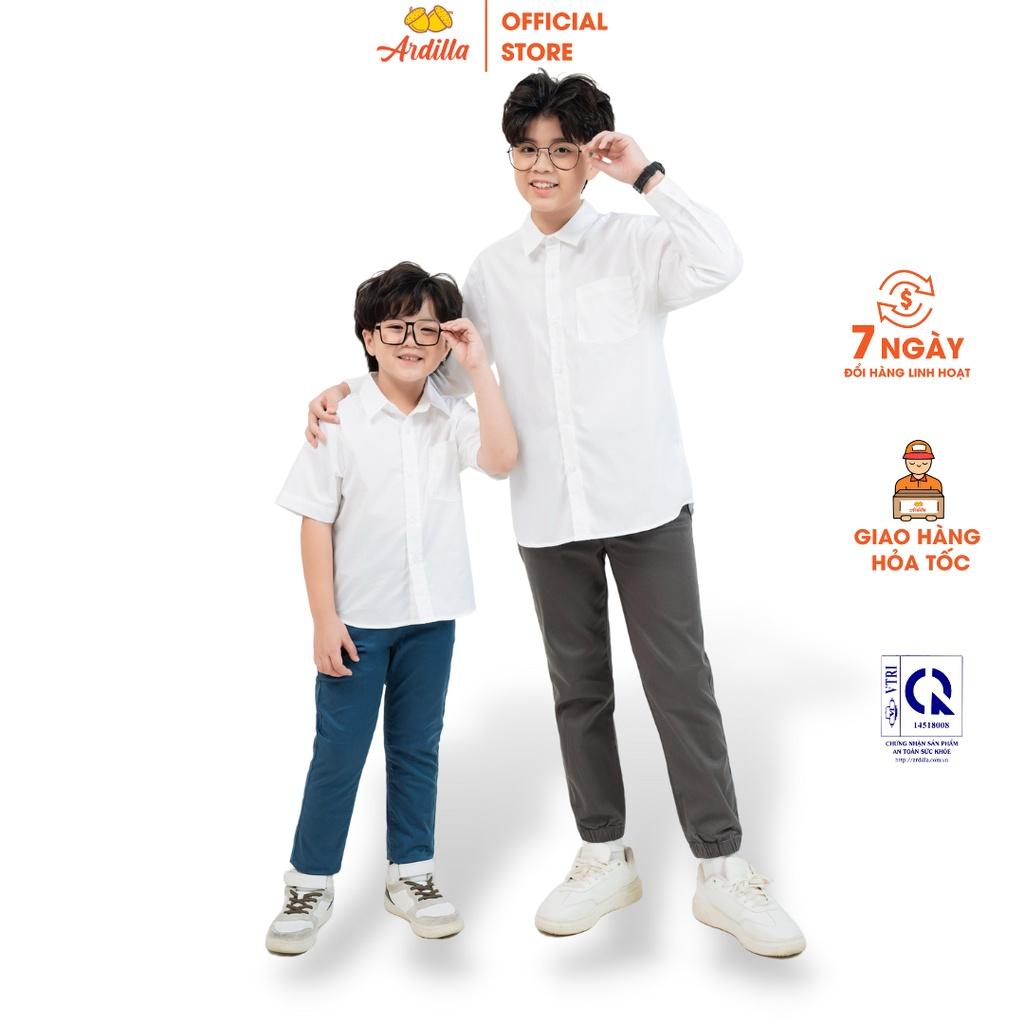 Áo Sơmi trắng dài tay ngắn tay đồng phục cho bé trai ARDILLA chất liệu cotton mềm mại, kiểu dáng basic 1805/1804