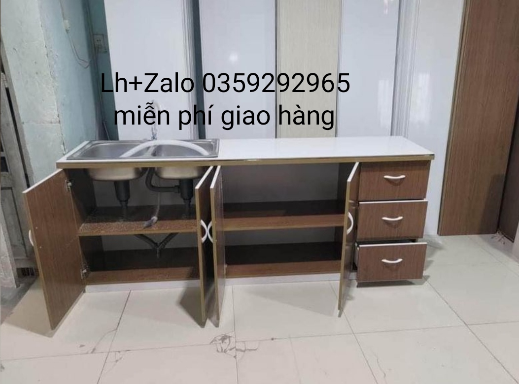 Tủ bếp mini nhựa đài Loan ốp mặt gạch sẵn bồn đôi
