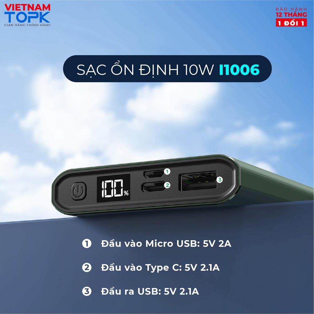 Sạc dự phòng 10000mAh TOPK I1006/ I1006P - Sạc 18W màn hình LED - Hàng chính hãng