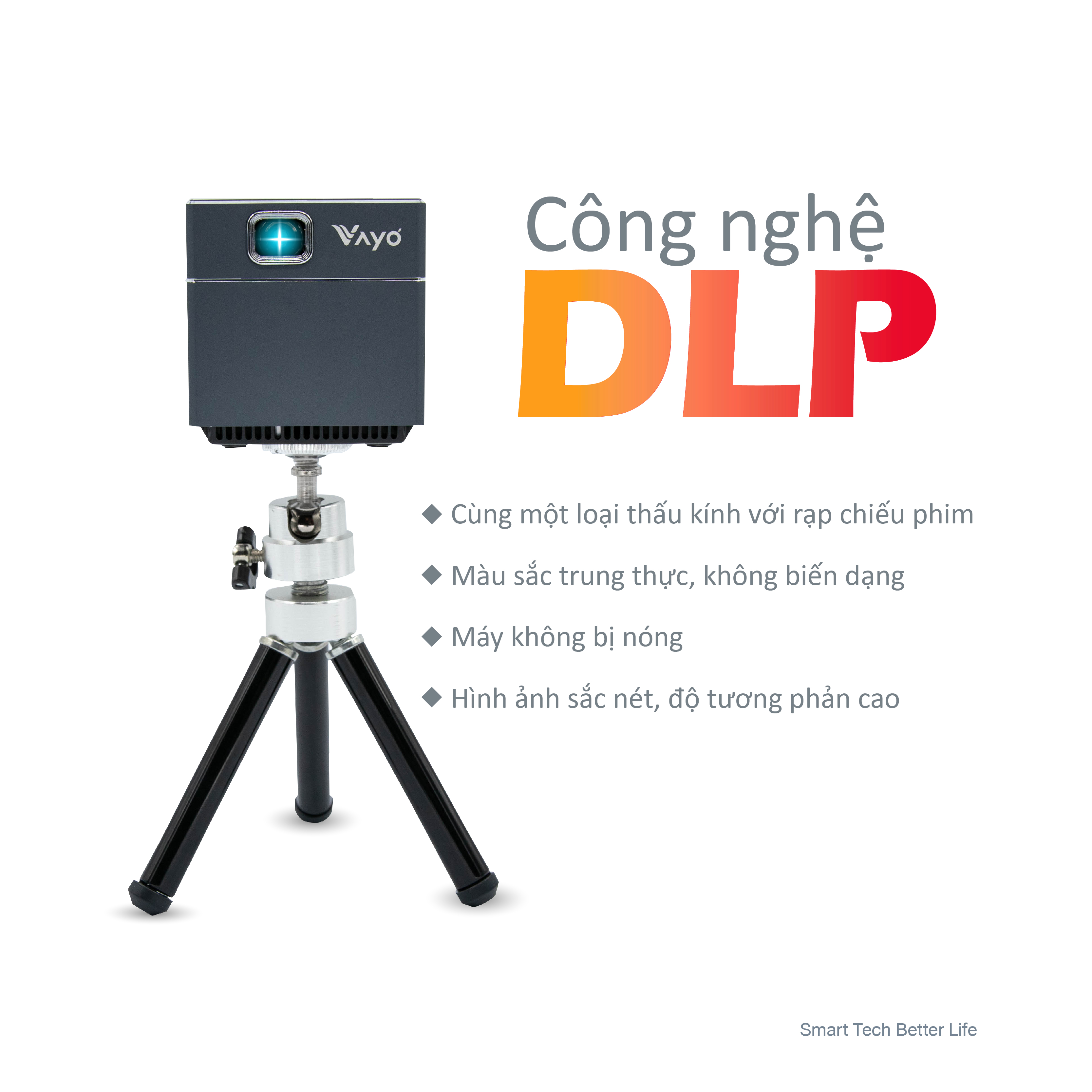 Máy chiếu thông minh mini Vayo - Smart Mini Projector công nghệ DLP kết nối Android, IOS, pin 2 tiếng, có sẵn loa, độ phân giải fullHD sắc nét, hàng chính hãng, bảo hành 12 tháng