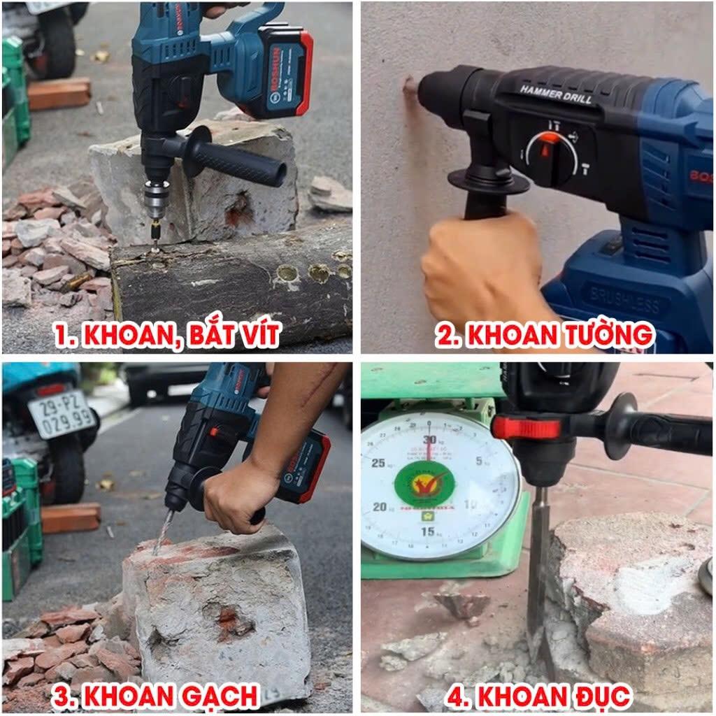 [chính hãƞg] Máy Khoan Bê Tông Dùng Pin 3 chức năng BOSHUN 21V - 2 Pin 15 CELL - Động cơ không chổi than, BH 1 năm