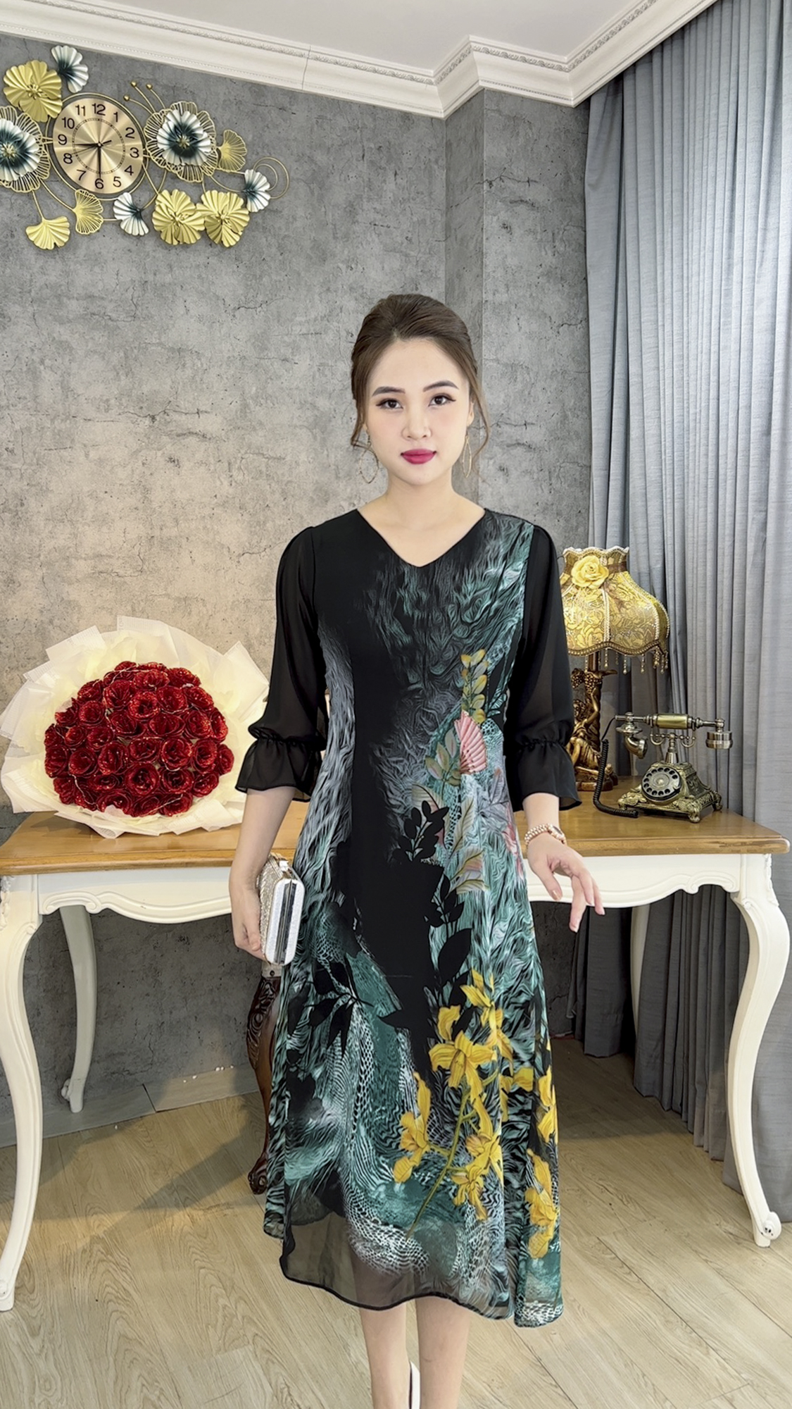 Đầm Suông Dáng Dài [ Linh Trà ] (TM 702) Cao Cấp Vải Voan Cực Đỉnh Sang Chảnh Quý Phái Dành Riêng Cho Mẹ Cho Bà
