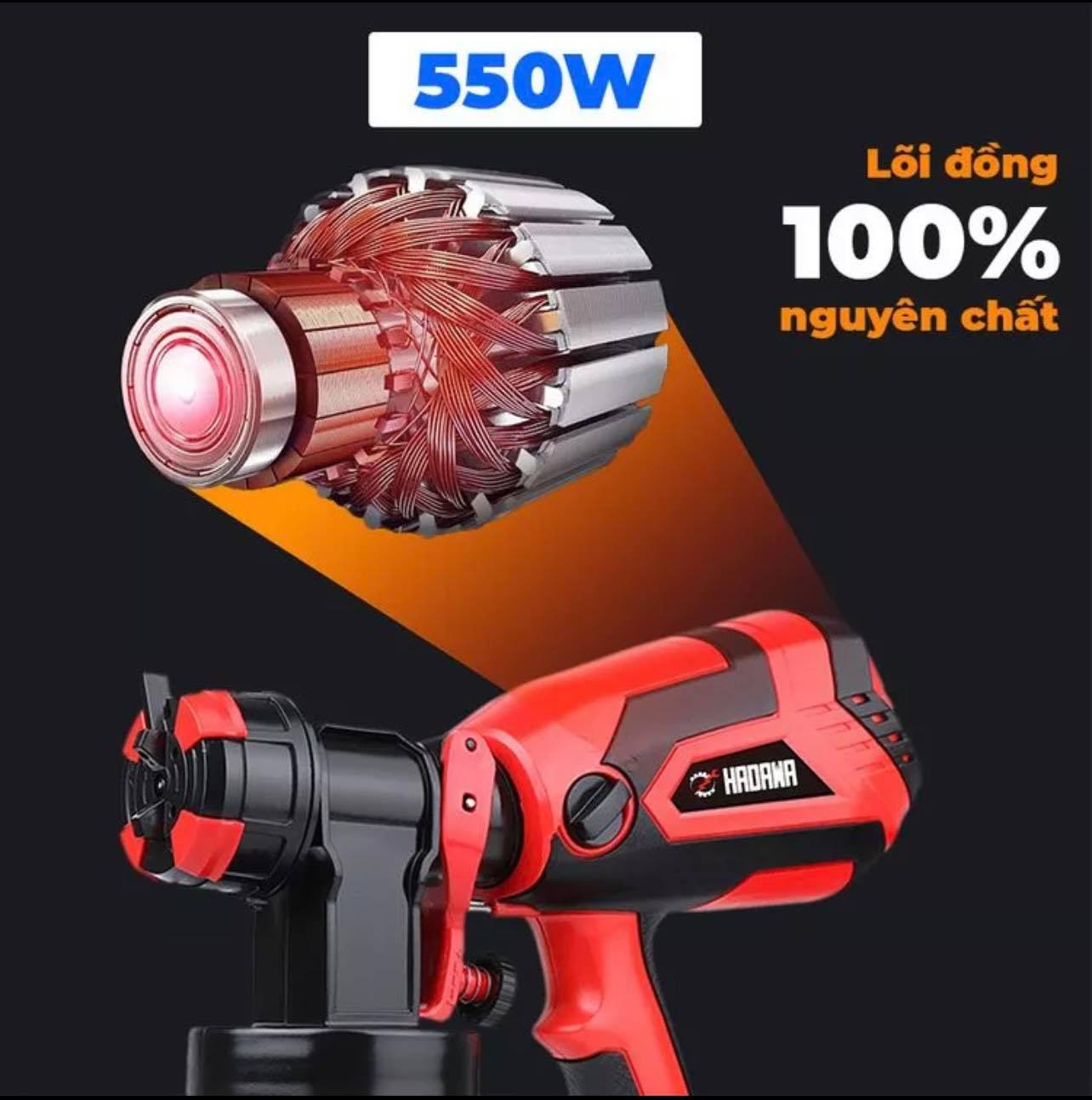 Máy phun sơn cầm tay HADAWA - Công suất khỏe 550W - Máy phun sơn dùng điện 220V - Dung tích bình 800 ML - SPRAY G U N