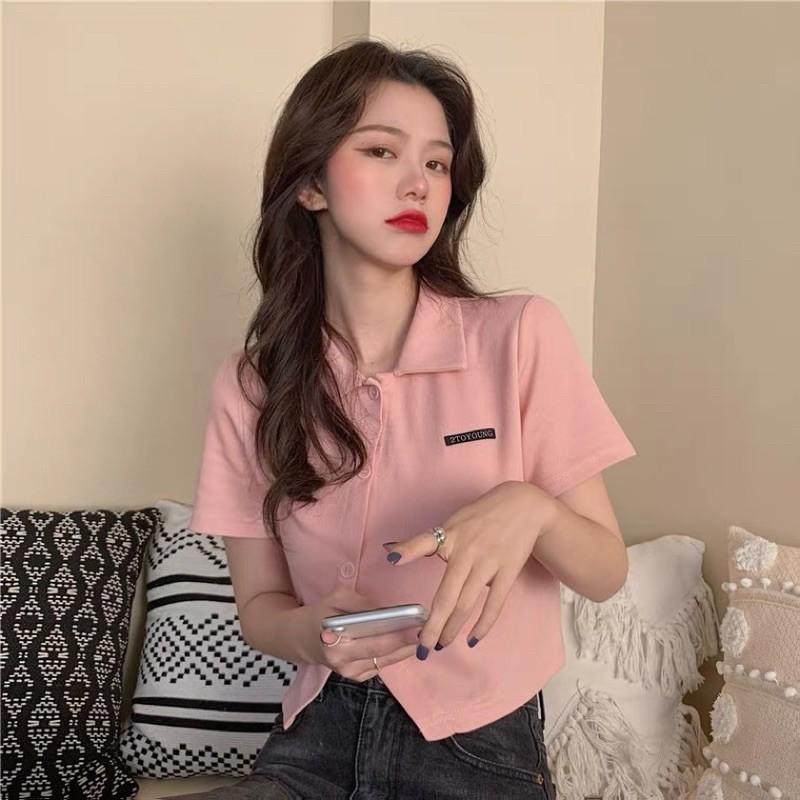 Áo croptop vạt xéo TOYOUNG chất thun gân mẫu 2021