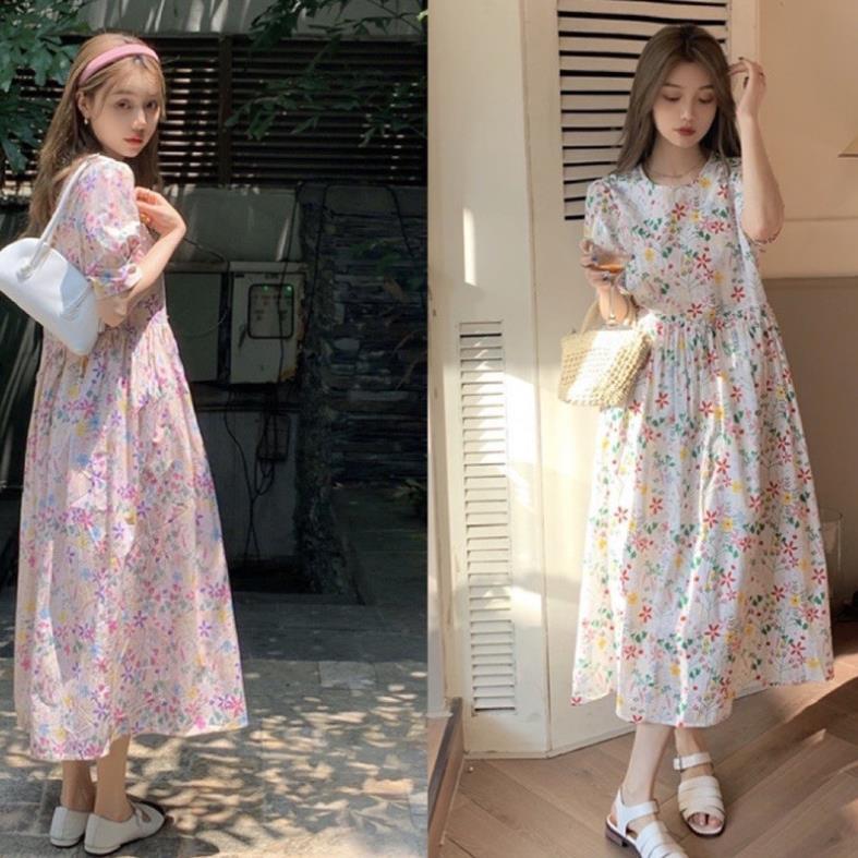 Đầm babydoll hoa nhí 2 màu