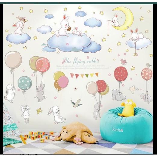 BỘ COMBO DECAL GHÉP ĐÔI dán tường - Thỏ Bóng Bóng và Thỏ Đám Mây