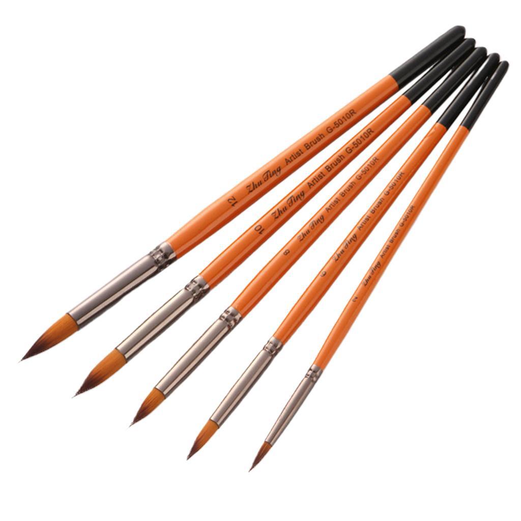 5Pc Wooden Nylon Brush for Watercolor