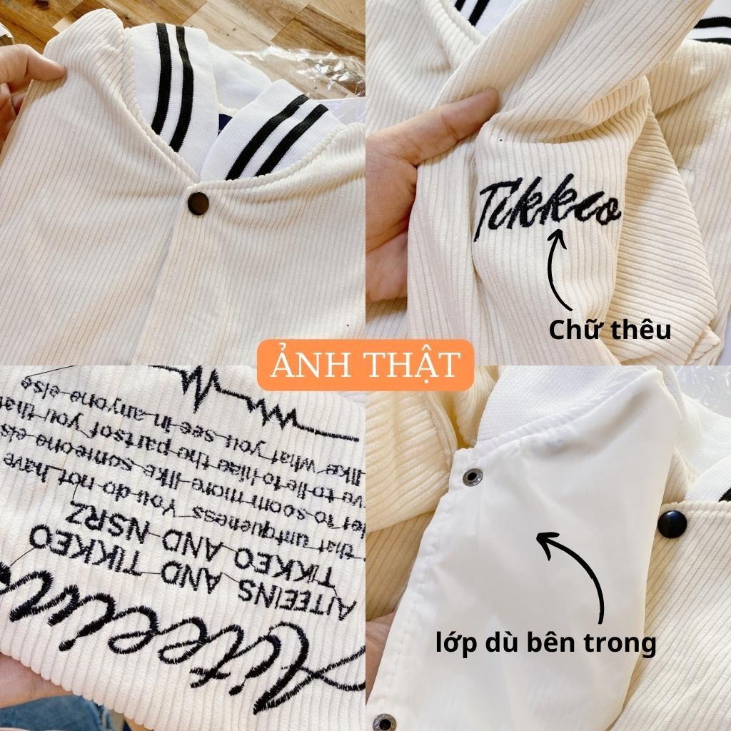 Áo Bomber Varsity Jacket Nhung Tăm 2 Lớp Logo Thêu TIKKOR Form Rộng Unisex Nam Nữ Couple Thời Trang 4 Mùa Ulzzang
