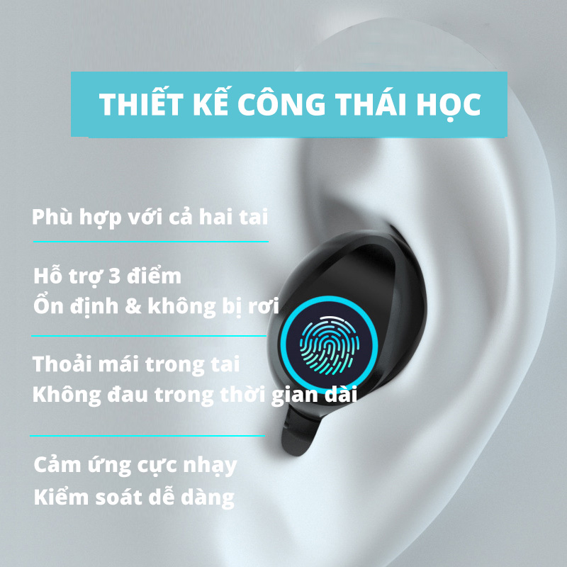 Tai nghe Bluetooth F9 3 màn hình LED, cảm ứng chống nước, có pin sạc dự phòng KHẨN CẤP - Hàng chính hãng