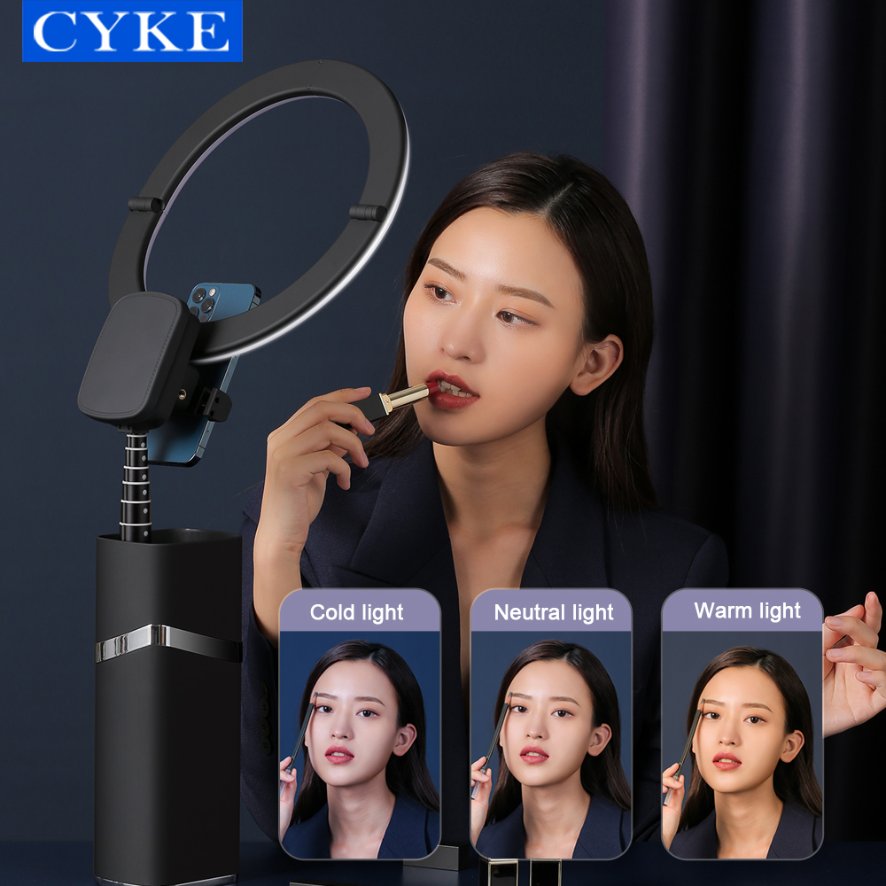 Đèn Livestream Led Fill Light không dây gấp gọn CYKE gồm giá đỡ 1 điện thoại, đèn chiếu sáng để bàn cho video makeup làm đẹp, đèn fill light chiếu sáng cho góc máy cao- Hàng chính hãng