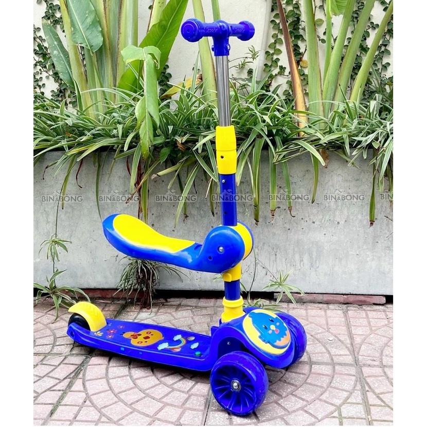 Xe trượt scooter gấp gọn đa năng có nhạc, có ghế nhún, có đèn phát sáng cho bé từ 2 đến 8 tuổi