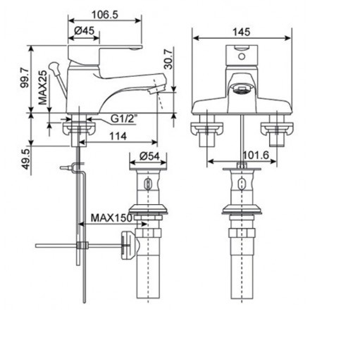 Vòi lavabo 3 lỗ nóng lạnh American Standard Seva WF-6502 vòi đã bao gồm đầu xả ty