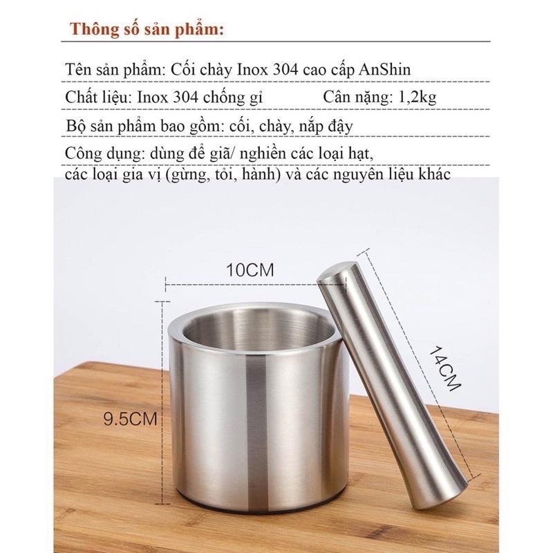 Bộ chày cối inox 304 kèm nắp hàng 2 lớp