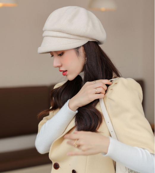 Mũ beret có vành dạ trơn cao cấp phong cách Hàn, nón nồi nữ thời trang mới