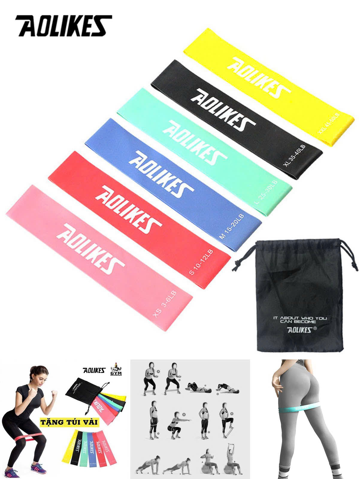 Bộ Dây tập kháng lực tập thể dục đàn hồi AOLIKES A-3601 cao su tự nhiên cao cấp resistance bands