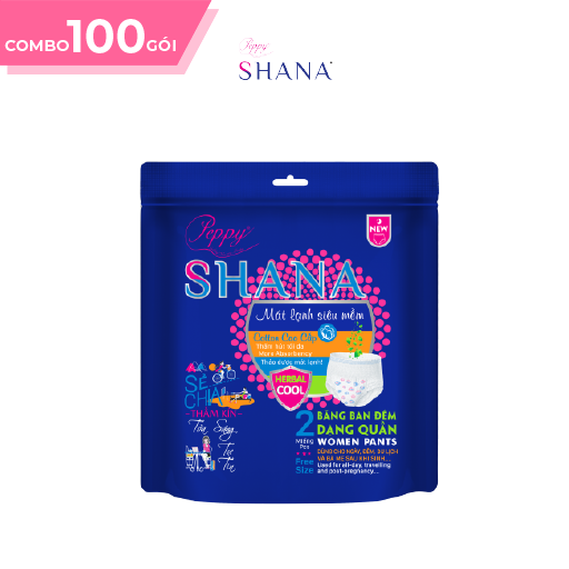 Combo 100 gói Băng Vệ Sinh Quần Peppy Shana Ngày Đêm Siêu Thấm, Freesize, Chống Tràn Tối Đa, Tiết Kiệm (200 miếng)