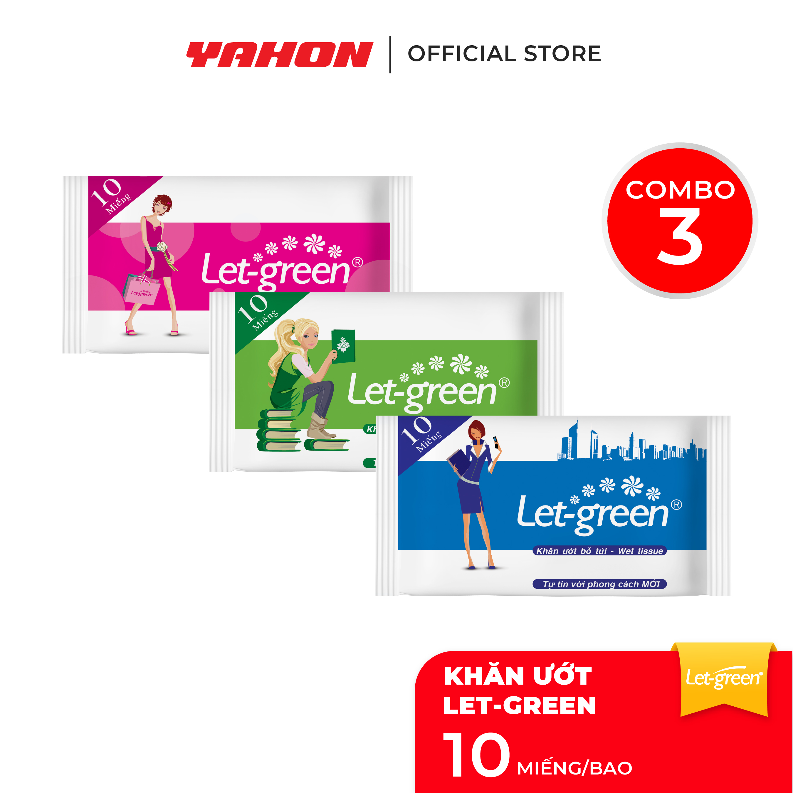 Combo Gói Khăn Giấy Ướt Bỏ Túi LET-GREEN, 10 Miếng/Gói