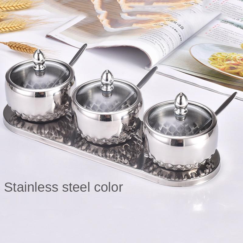 Đồng Hồ Nam Dây Thép Không Gỉ Gia Vị Bình Châu Âu Gia Vị Hộp Thìa Nắp Kính Gia Vị Bộ Bình Vật Dụng Nhà Bếp