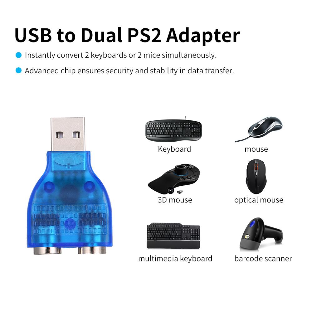 USB to Dual PS/2 Adapter USB A Male to PS2 Female Converter Splitter for Mouse Keyboard