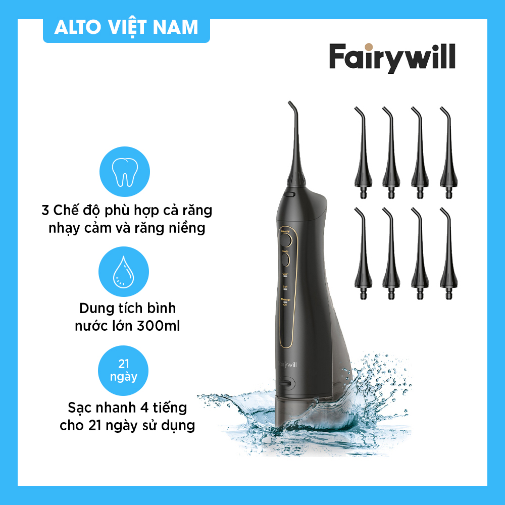 Máy tăm nước cầm tay FAIRYWILL FW-5020E máy tăm nước chính hãng Mỹ vệ sinh răng miệng cao cấp Thiết kế nhỏ gọn Sạc bằng USB Dễ mang đi du lịch Hàng Chính Hãng