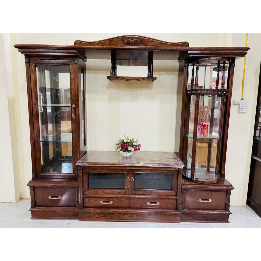 Kệ TIVI Gỗ Sồi Nga Kệ Kính Quay 2m2