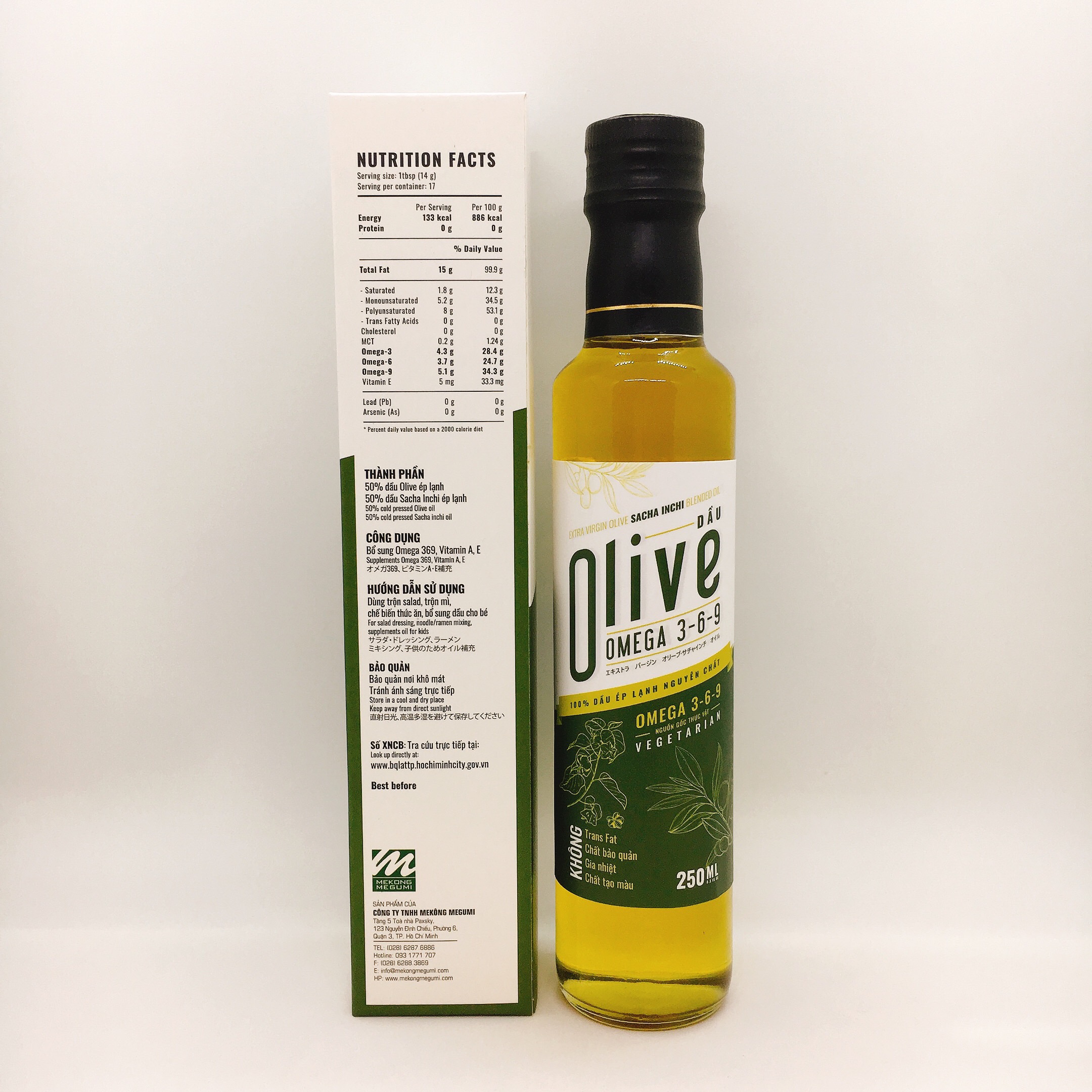 Dầu Olive Sachi Inchi Omega 3-6-9 (Extra virgin olive sacha inchi oil) – 250ml – 100% ép lạnh nguyên chất