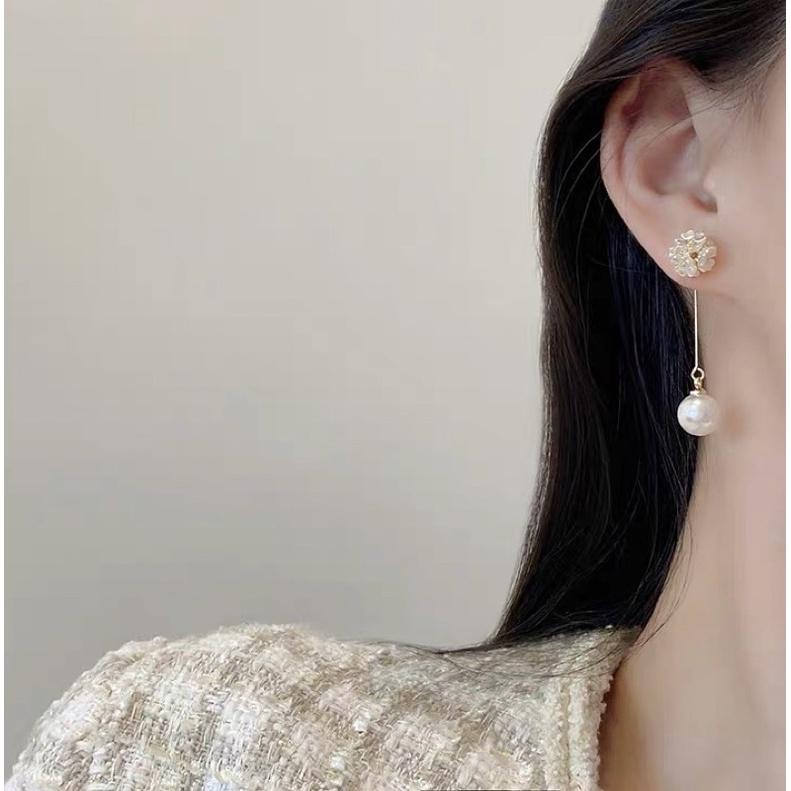 Bông tai khuyên tai nữ châu kết hoa trắng đẹp Ring House