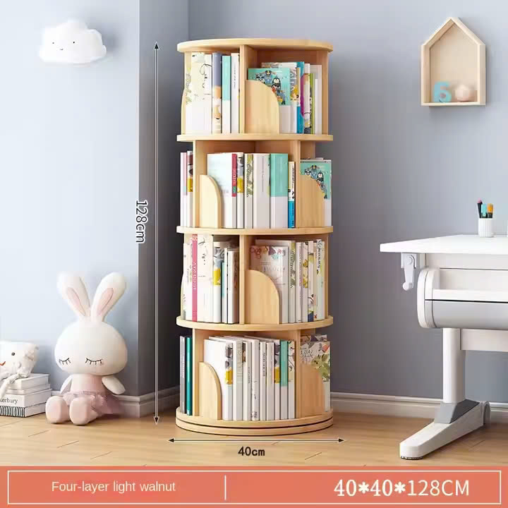 Kệ sách 4-5 tầng giá sách giá đỡ sàn sáng tạo xoay 360 độ giá sách bằng gỗ cho trẻ em sử dụng tại nhà