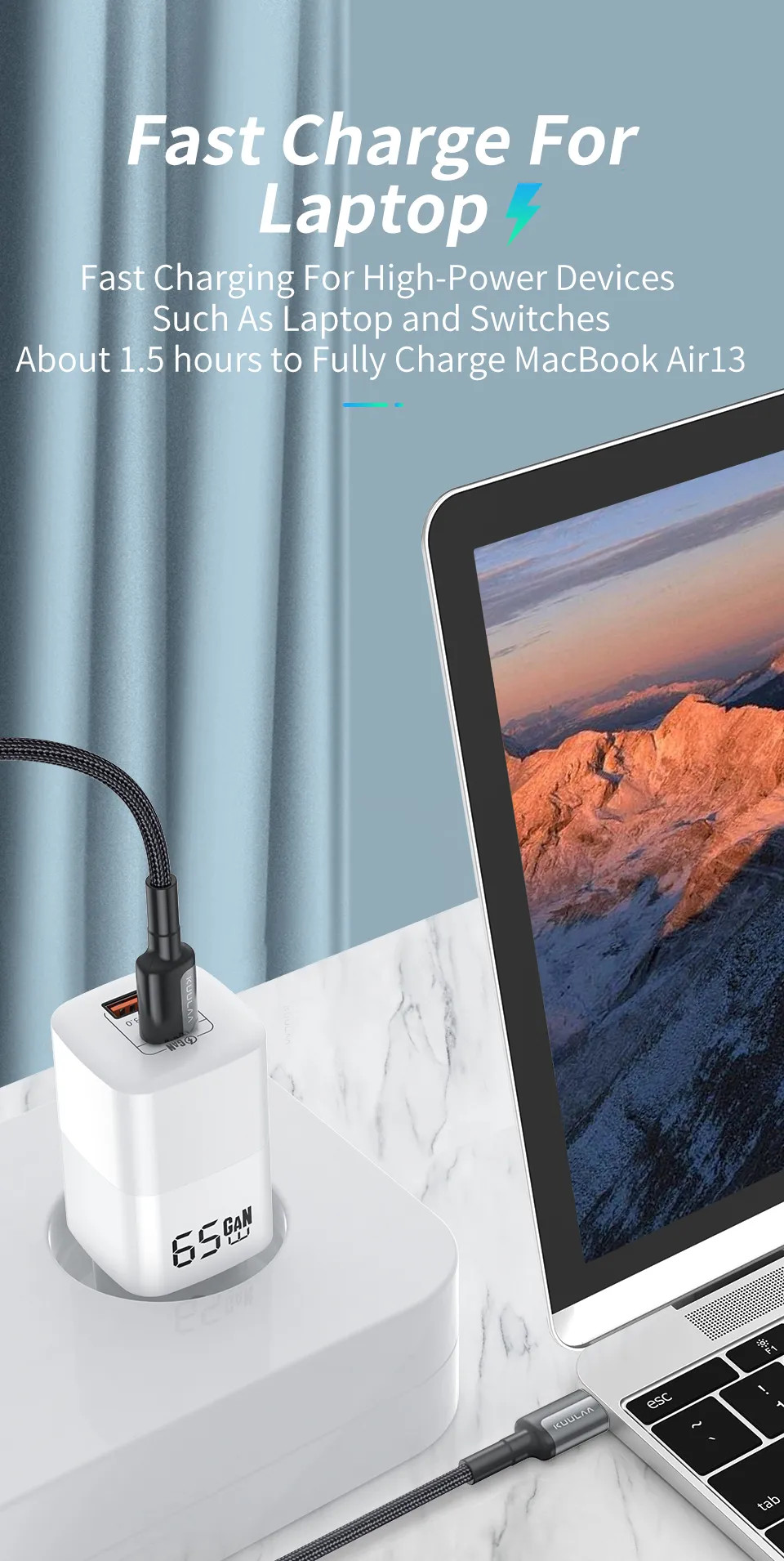 Bộ Sạc Nhanh GaN 65W QC3.0 PD3.0 Cho MacBook iPad Pro iPhone 14, 13, Pro, Pro Max, Samsung Galaxy S23, S23+, Ultra, Tablet
