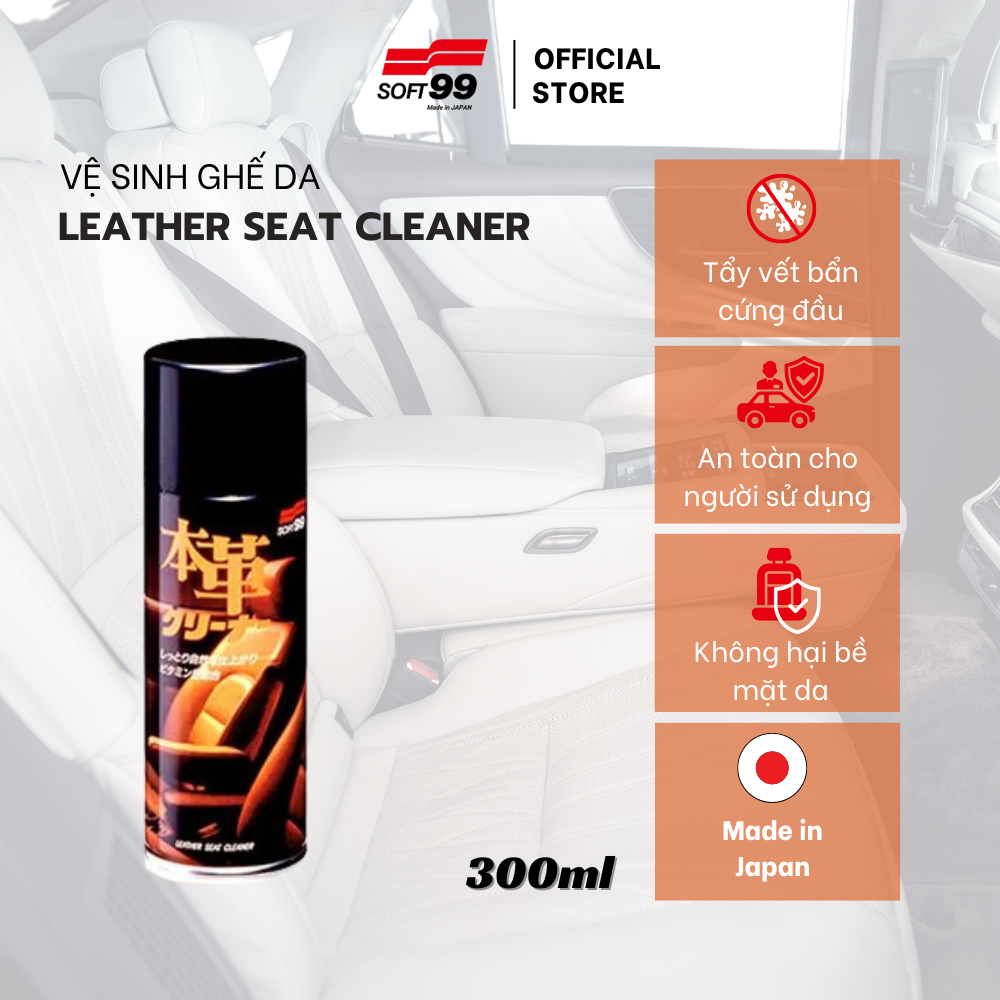 Chai Xịt Vệ Sinh Ghế Da Ô Tô Dạng Bọt Giúp Làm Sạch, Dưỡng Ẩm Chống Mốc, Kháng Khuẩn Leather Seat Cleaner L - 13 300Ml Soft99