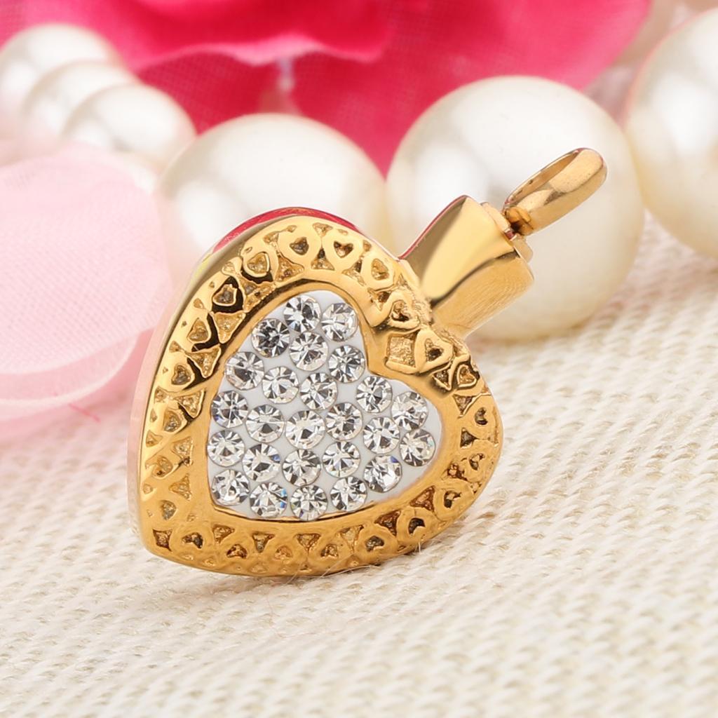 Rhinestone Love Heart Cremation Keepsake Urn Pendant Stainless Steel