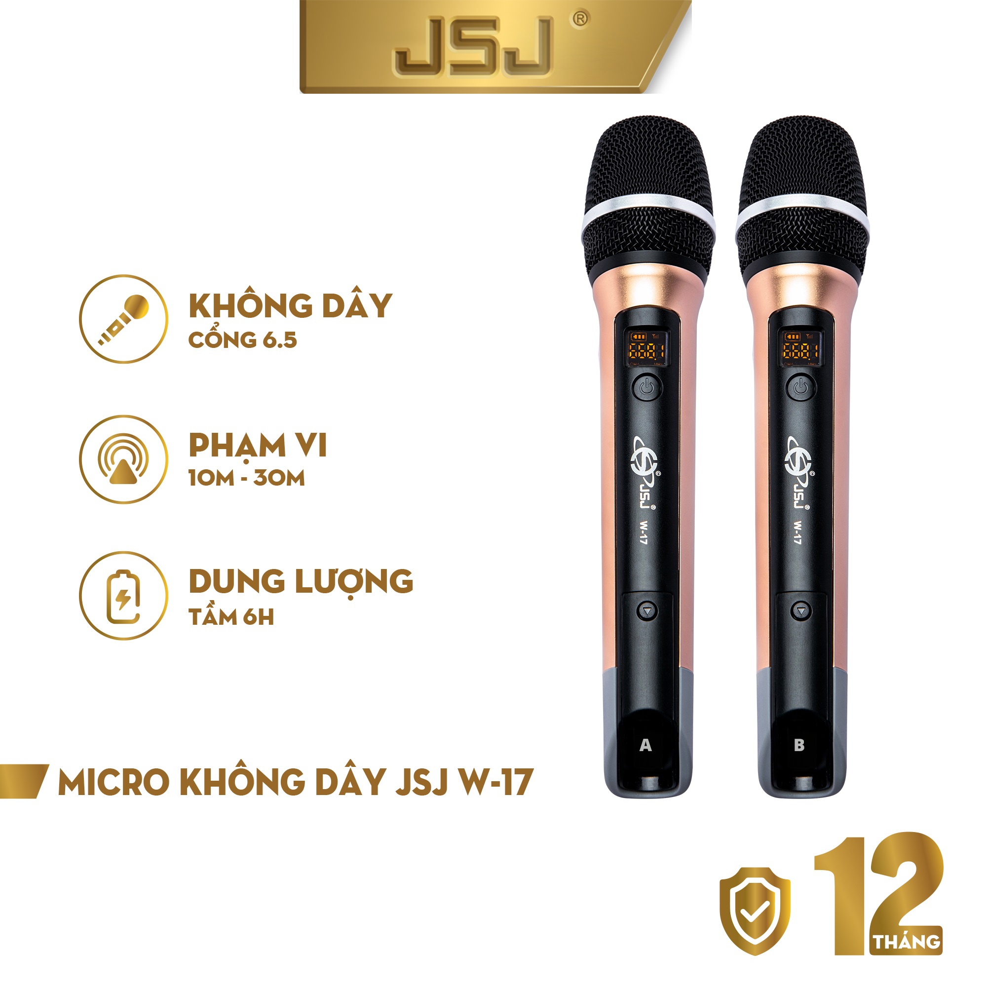 Micro Karaoke Không Dây Cho Loa Kéo JSJ W-17 Hàng Chính Hãng