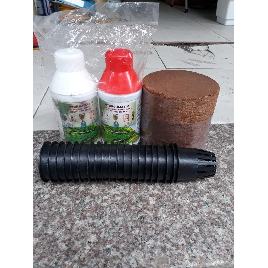 Combo 3 đất sạch mụn dừa ép bánh + 20 rọ nhựa thủy canh + 1 cặp dinh dưỡng thủy canh AB
