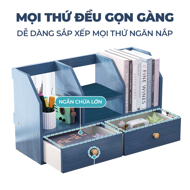 Kệ Sách Để Bàn Chữ H, Kèm 2 Ngăn Kéo Cao Cấp - Mẫu 7 - Dễ Lắp Ráp