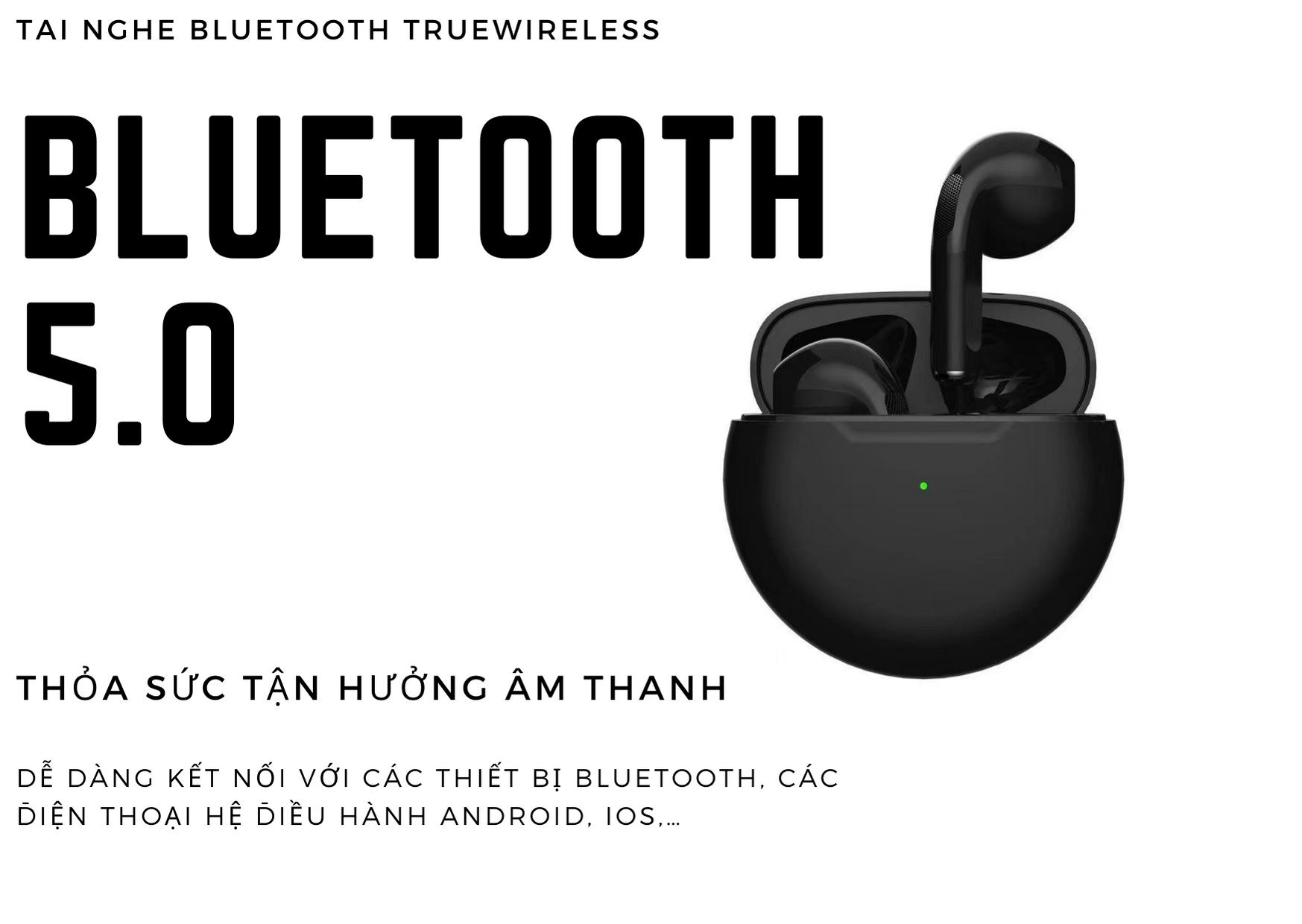 Tai Nghe Bluetooth Không Dây True Wireless Thông Minh Smart TWS PKCB Earbuds V4 5.0 Màu Đen - Hàng Chính Hãng