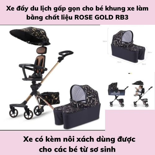 Xe đẩy du lịch gấp gọn DELAMA ROSE GOLD RB3 phiên bản 2023