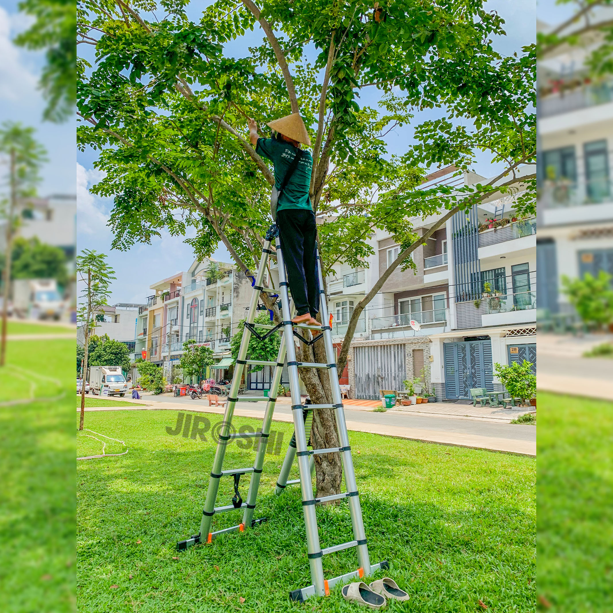 Thang nhôm rút chữ A 3m8 5m 5m6 6m4 7m2 công nghệ nhật bản bảo hành 12 tháng