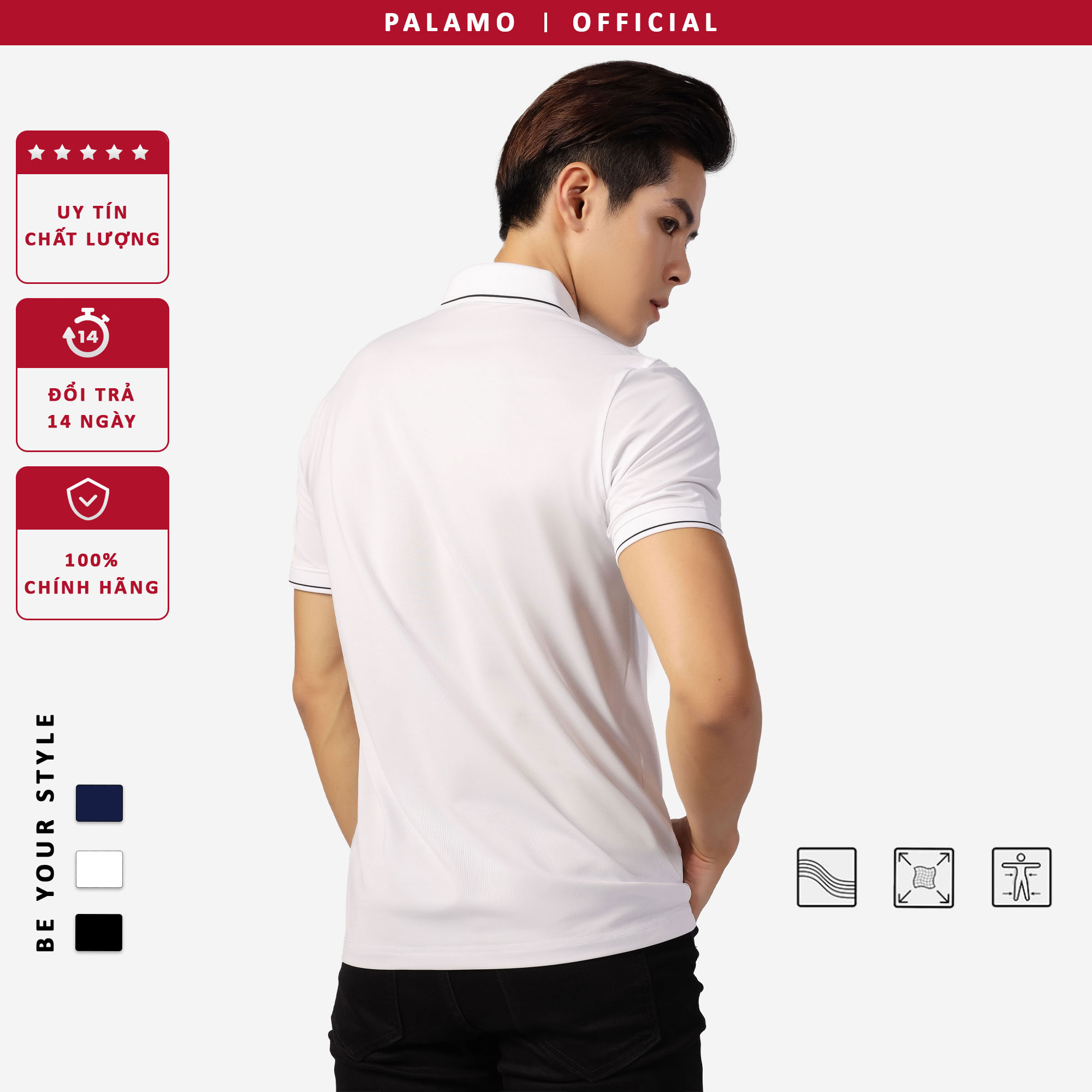 Áo thun polo nam siêu nhẹ Palamo classic coolmax regular fit / màu trắng