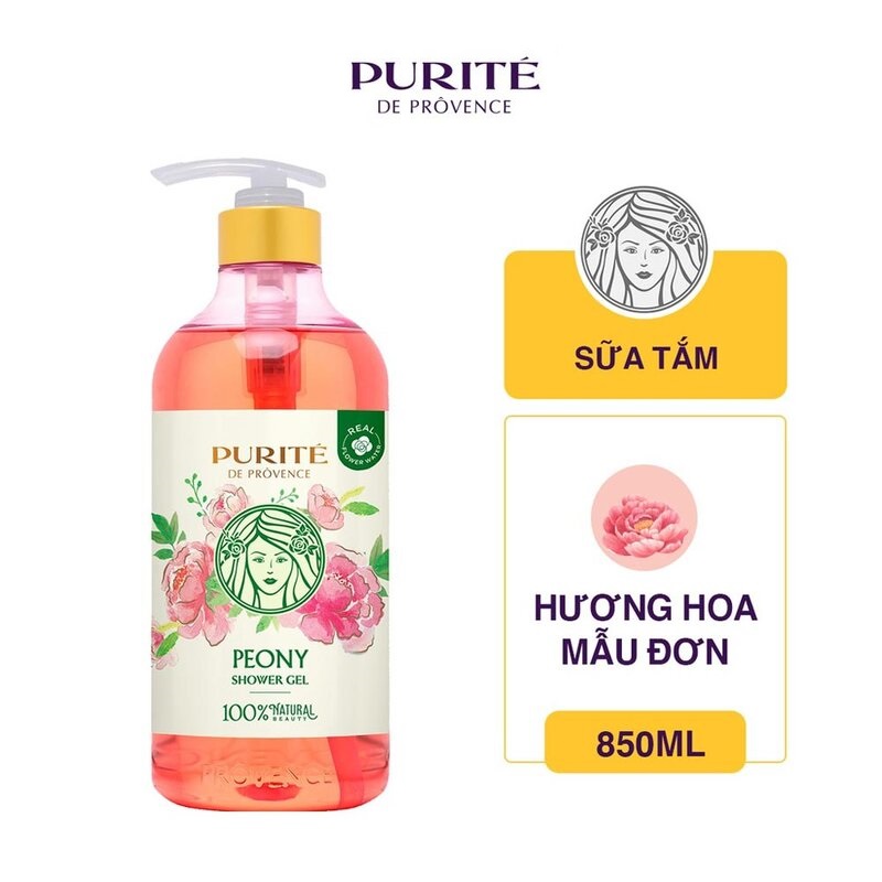 Combo 2 Chai Sữa Tắm Thiên Nhiên Purité Hương Hoa Mẫu Đơn Pháp 850ml