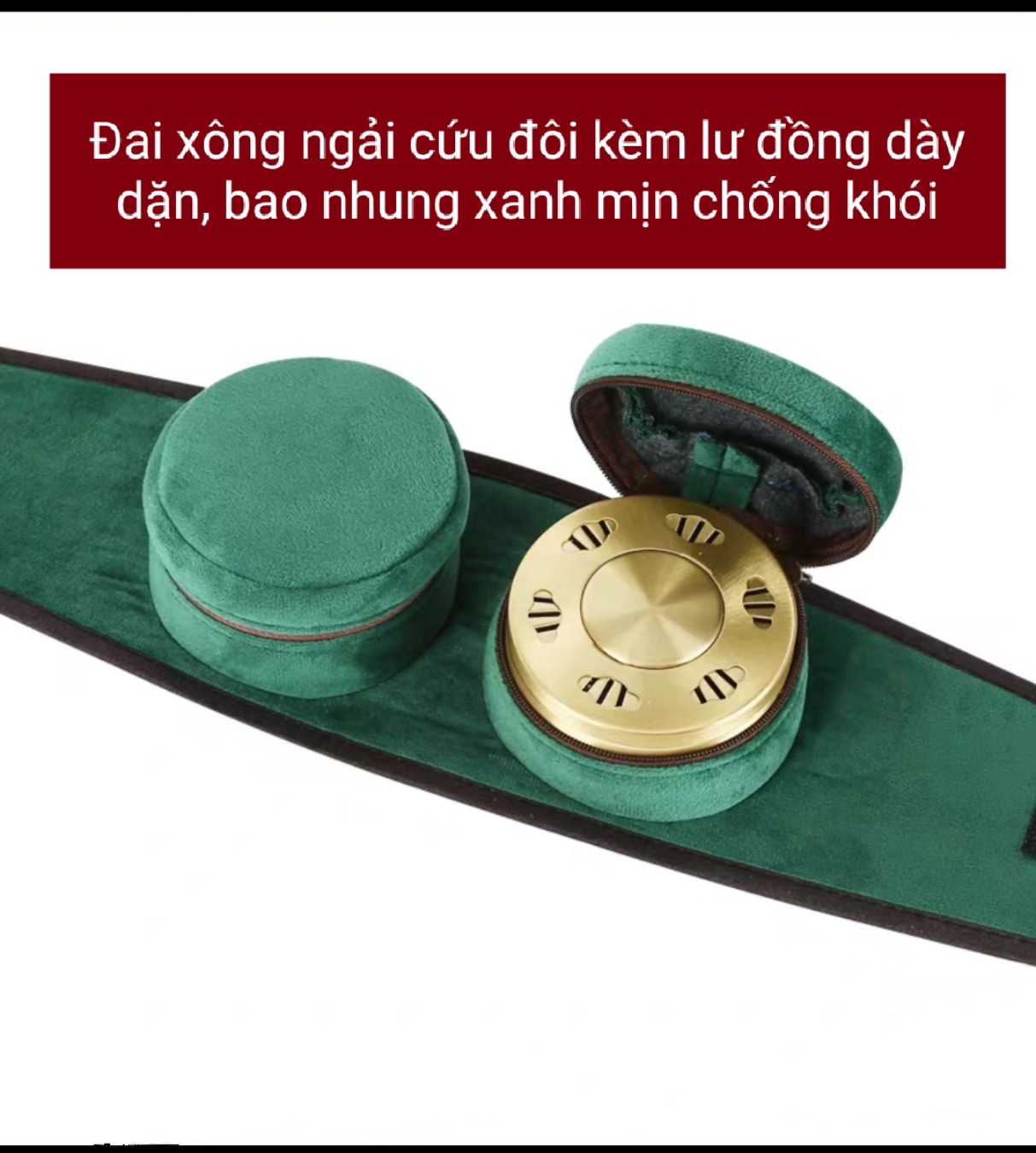 Đai xông ngải cứu ĐÔI kèm hộp ngải đoạn 108 viên.Đai chườm cứu ngải giảm đau nhức mỏi vai cổ gáy, thắt lưng