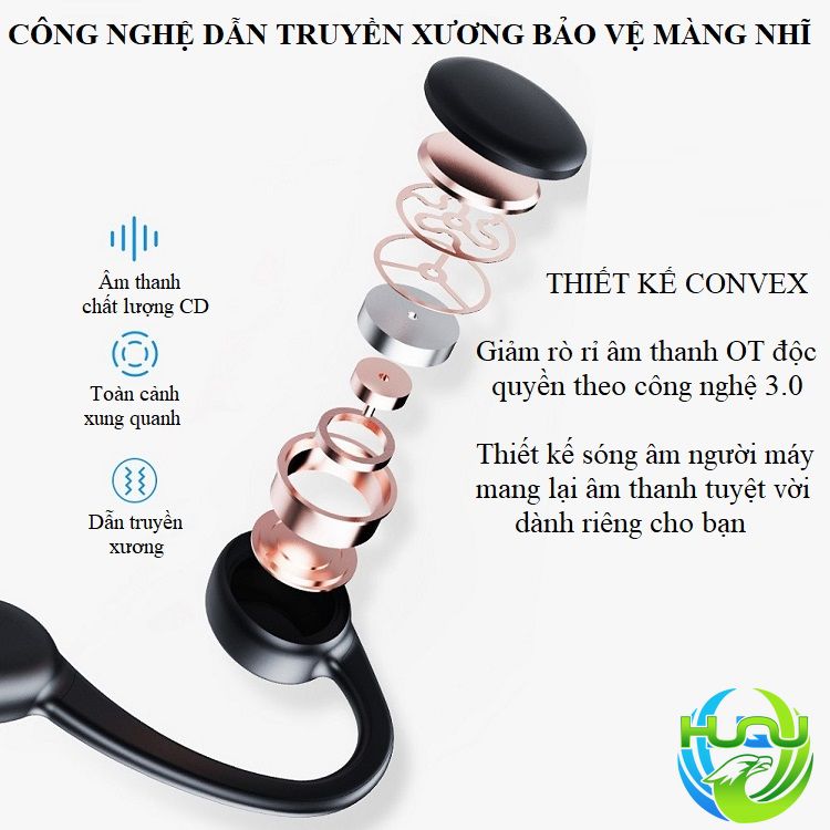 Tai Nghe Thể Thao Bơi Lội Huqu HQ- X18PRO- Tai Nghe Dẫn Xương, Chống Nước Hiệu Quả -Hàng Chính Hãng .