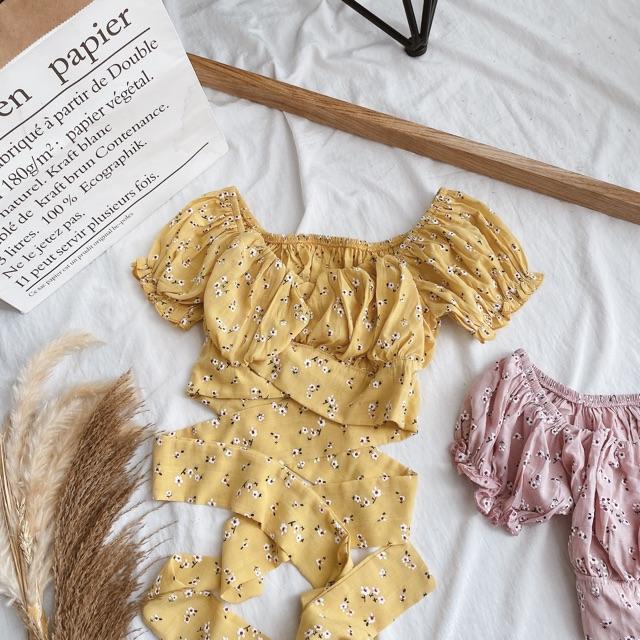 CROPTOP HOA NHÍ RÃ NGỰC THẮT NƠ LƯNG