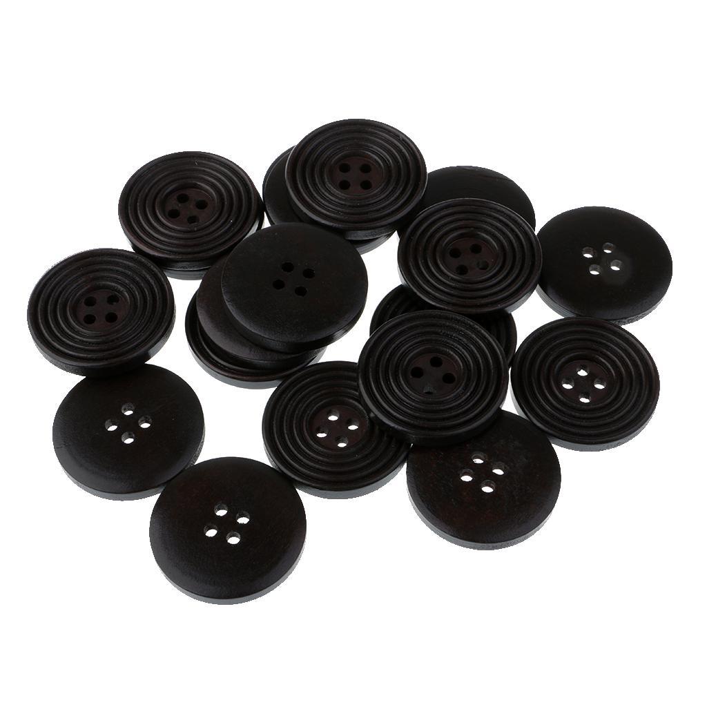 20pcs Round 4 Holes Wood Wooden Buttons for DIY Sewing  Black