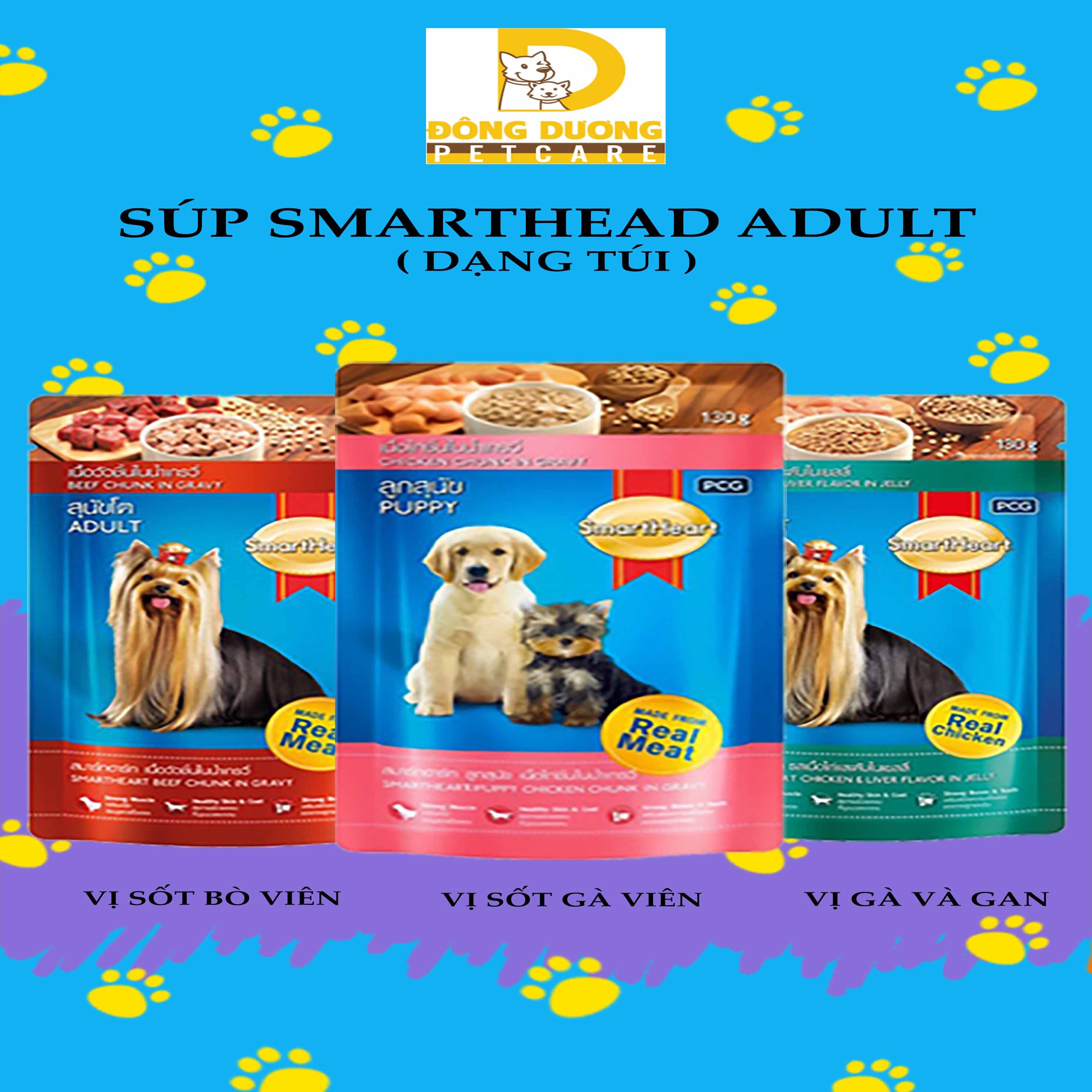 [Chính hãng] Pate cho chó Smarthead Adult và Puppy - Pate chó nhỏ và chó lớn các vị gói 130g