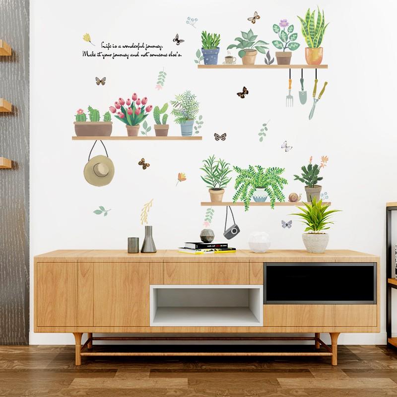 Decal dán tường chậu cây hoa xương rồng 04